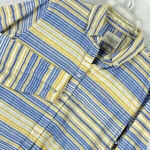 Wildfang Ace Collection Shirt Womens XL Blue Yellow Stripe Linen Blend Preppy
